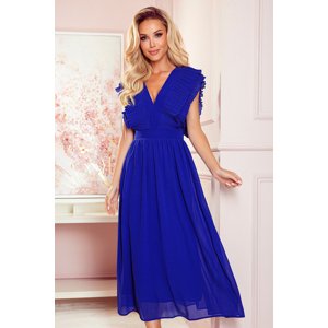 Modré šaty so skladanými volánikmi a výstrihom TAMARA 367-2 Veľkosť: M