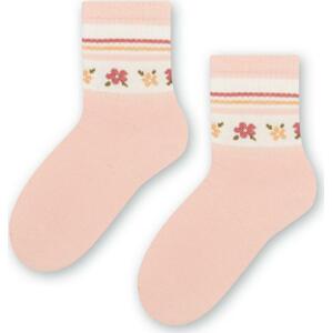 Ružové ponožky pre dievčatá s kvetinovým motívom Art.014 DM448, PINK Veľkosť: 26-28