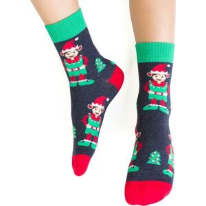 Tmavosivé vianočné detské ponožky so škriatkami Art.014 JL031, DENIM MELANGE Veľkosť: 26-28