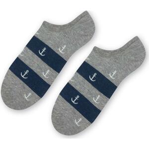 Tmavosivé unisex členkové ponožky s pruhmi a kotvičkami Art.117 YF006, GRAY MELANGE Veľkosť: 35-37