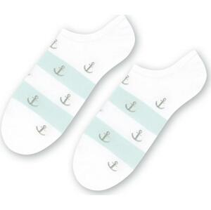 Biele unisex členkové ponožky s pruhmi a kotvičkami Art.117 YM005, WHITE Veľkosť: 41-43