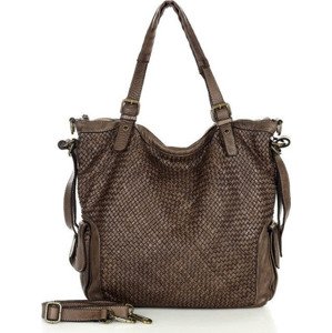 MARCO MAZZINI tmavohnedá kožená shopper kabelka s pleteným vzorom (v202c) Veľkosť: ONE SIZE