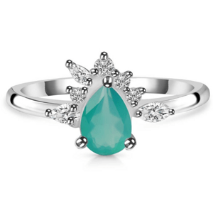 Klenoty Amber Luxusný strieborný prsteň so zeleným onyxom a topazmi Bohyňa Veľkosť: 54