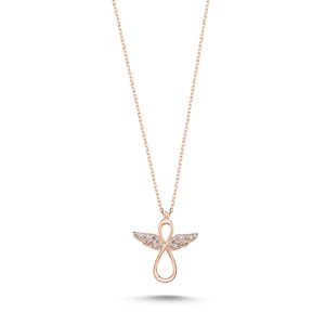 Klenoty Amber Strieborný náhrdelník nekonečno s anjelskými krídlami ružové zlatenie
