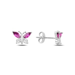 Klenoty Amber Strieborné náušnice motýliky - ružové krídelká