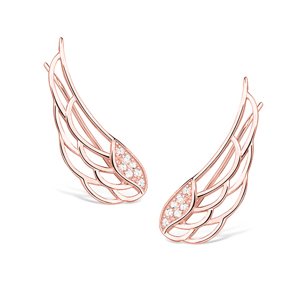 Klenoty Amber Strieborné náušnice - anjelské krídla v ružovom pozlátení