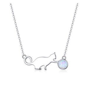 Klenoty Amber Luxusný náhrdelník mačka hrajúca sa s guličkou z opálu