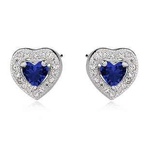Klenoty Amber Strieborné náušnice modré srdce v srdci - zirkón