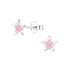 Klenoty Amber Strieborné náušnice pre deti ružová hviezdička