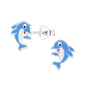 Klenoty Amber Strieborné náušnice delfín modrý