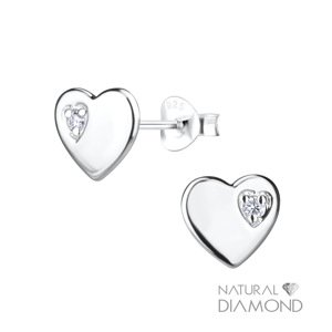 Klenoty Amber Strieborné náušnice s diamantom Srdce z lásky