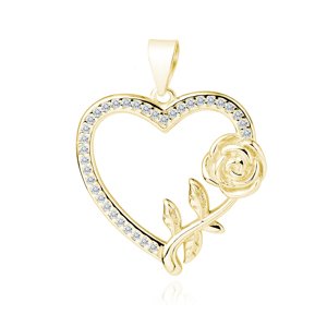Klenoty Amber Strieborné srdce zdobené ružou gold