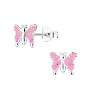 Klenoty Amber Strieborné náušnice Motýlik s ružovými krídelkami