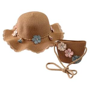 Sada detského klobúka a kabelky s kvetmi