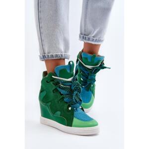 Zelené dámske sneakersy na klínovom podpätku