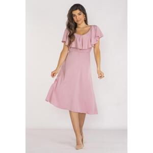 Elegantné šaty s volánom v ružovej farbe