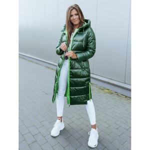 Dlhá dámska bunda zelenej farby na zimu
