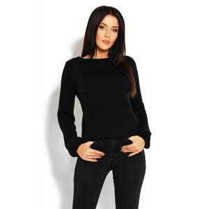 Čierny sveter s nafukovacím rukávom pre dámy