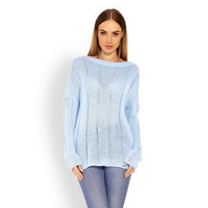 Svetlo modrý ľahký sveter s výstrihom na chrbte pre dámy