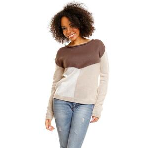 Dámsky sveter s geometrickými vzormi trojfarebný - cappuccinový