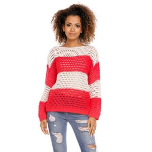 Dámsky neónovo korálový pletený sveter
